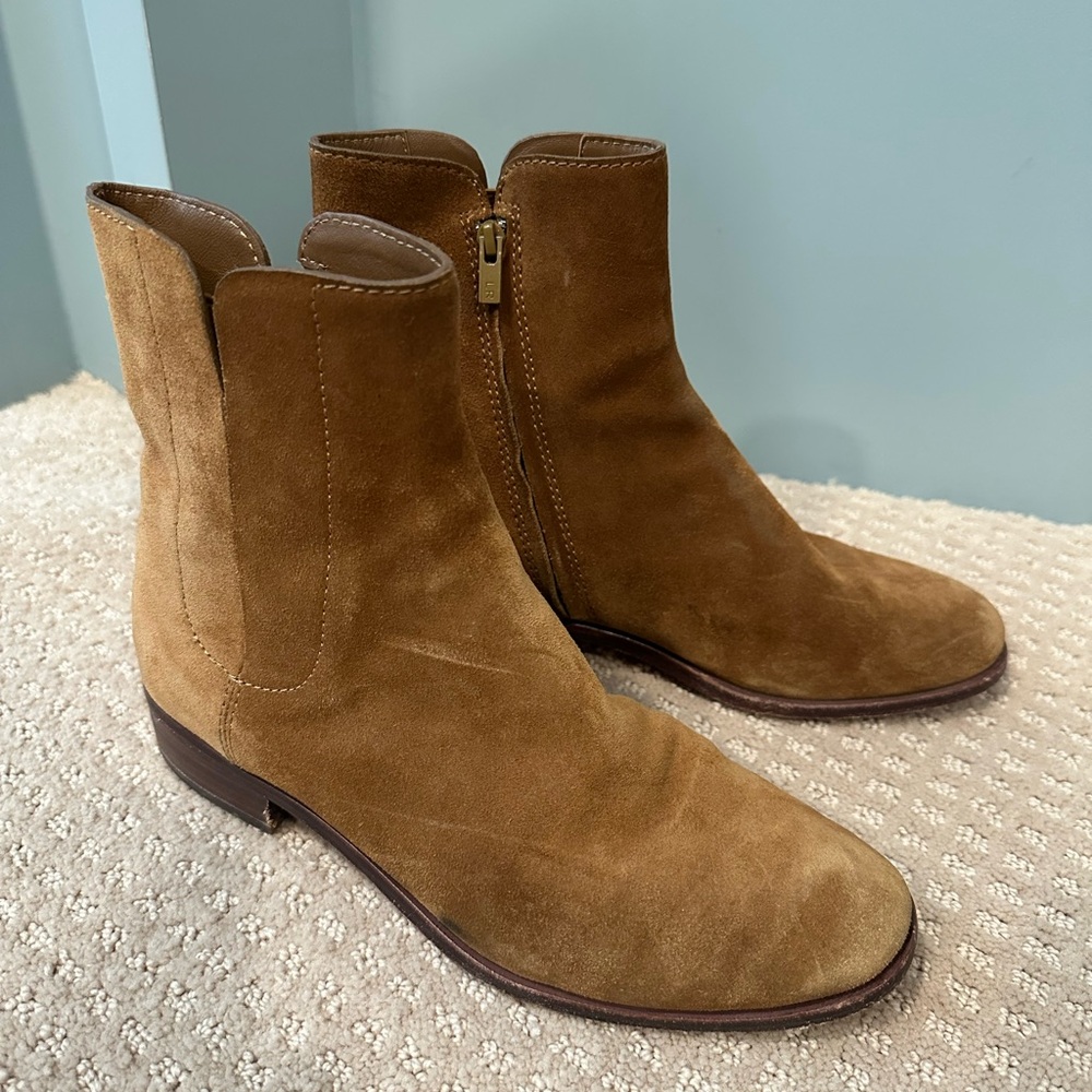 Loeffler Randall Ronnie tan suede ankle boots 7